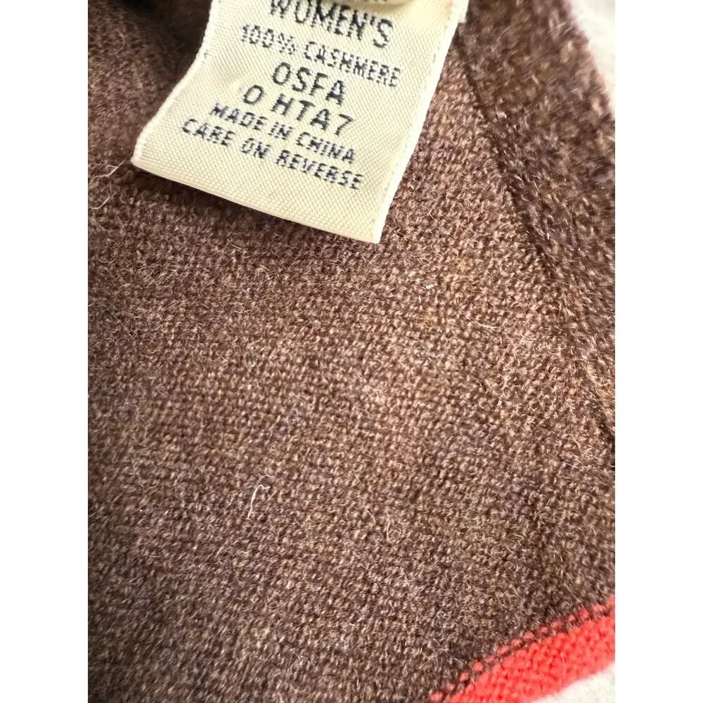 LL Bean Skinny Cashmere Scarf Mocha Brown Pink
